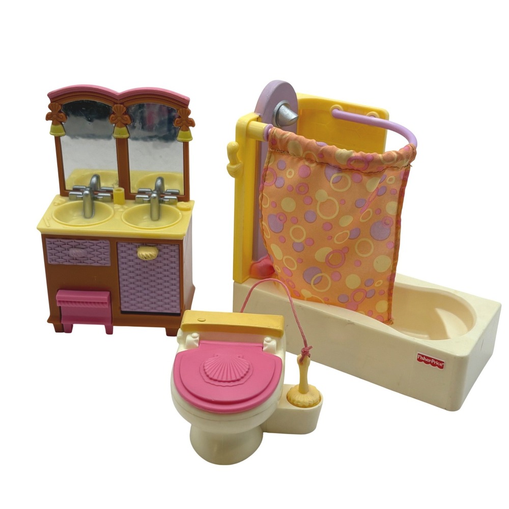 Vtg Fisher-Price Loving Family Dollhouse Bathroom Lot Vanity Tub Toilet 2006
